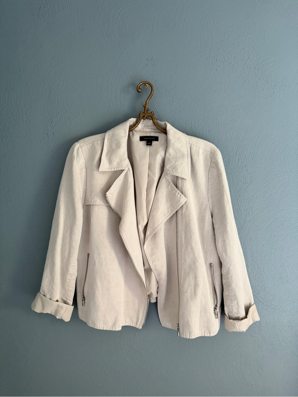 Ann Taylor Cream Open-Front Draped Blazer
